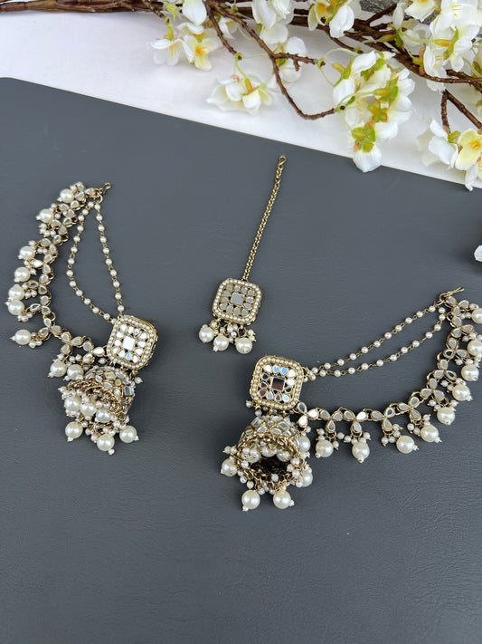 Rasika mirror earrings and tikka