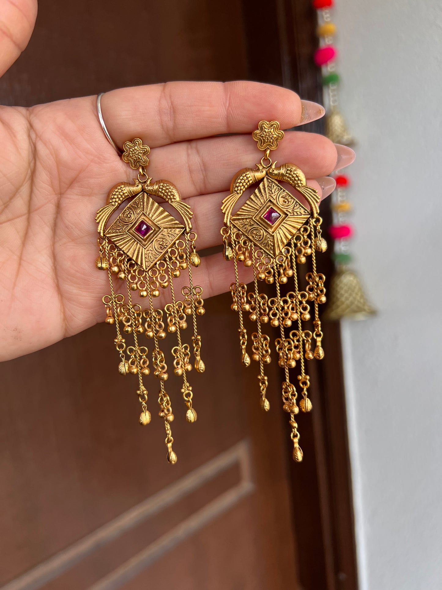 Aadrika Peacock Motif Chandelier Earrings
