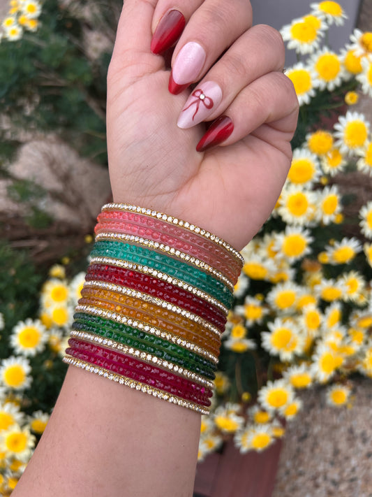 Rainbow Prism Faceted Bangle Set
