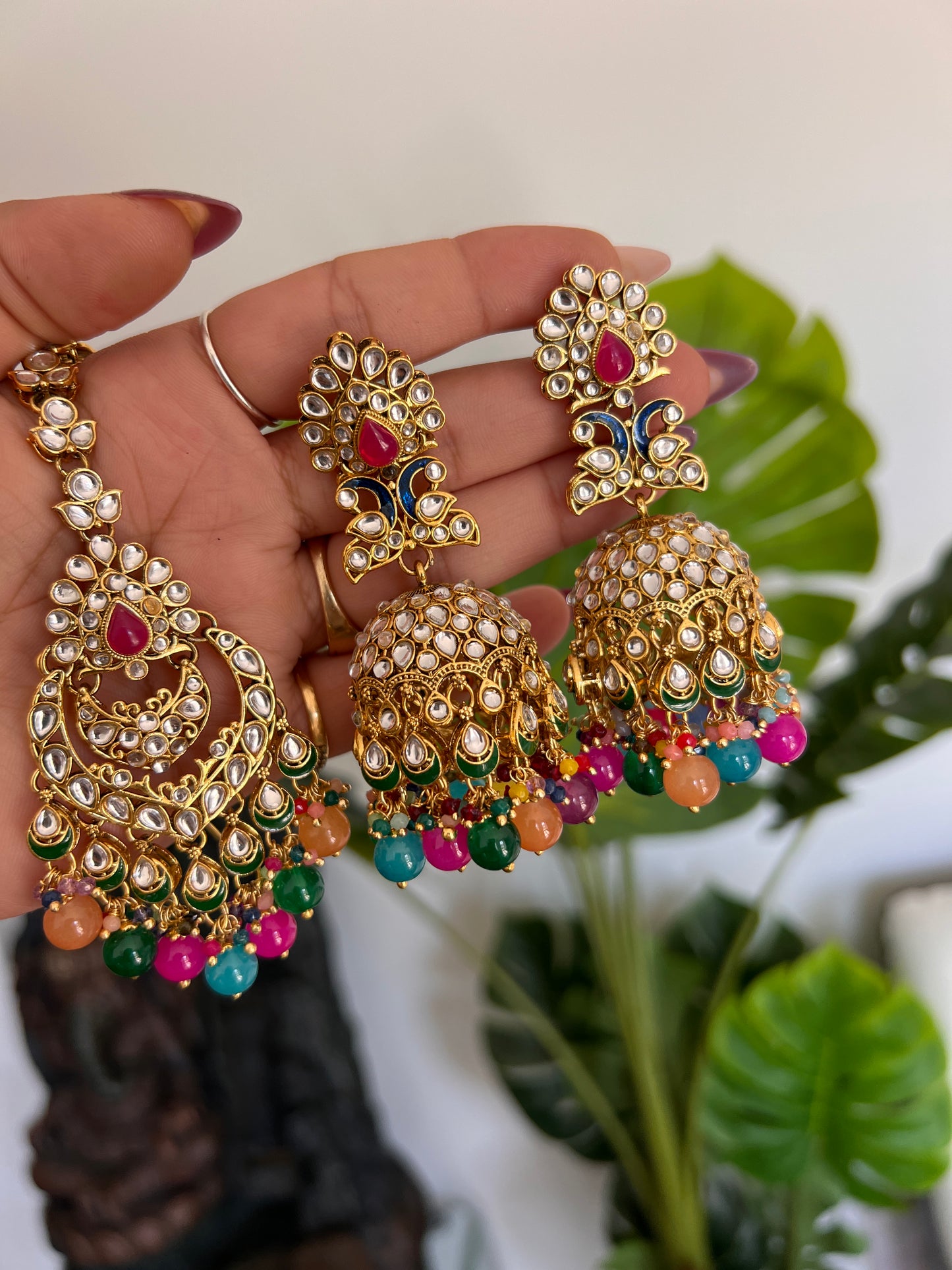 Sargun jhumka tikka set