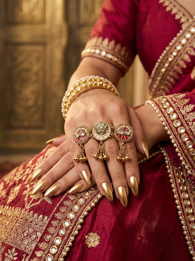 Nirali premium gold plated double finger adjustable ring