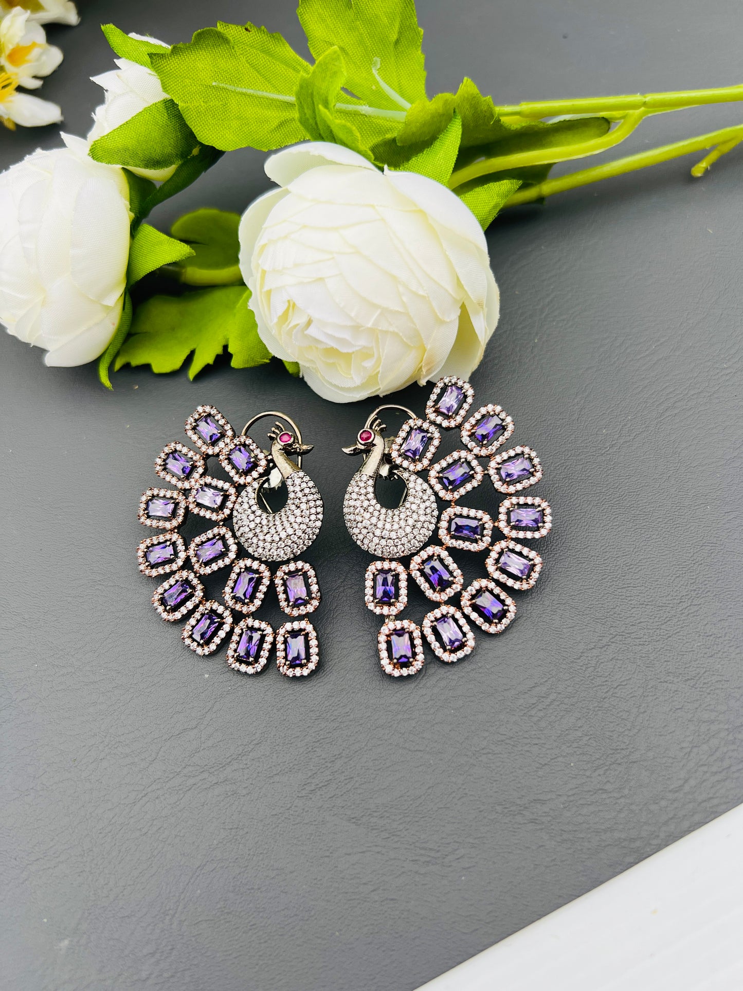 Peacock American diamond oversize studs