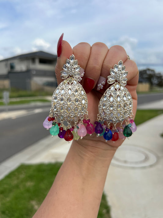 Multicoloured kundan earrings