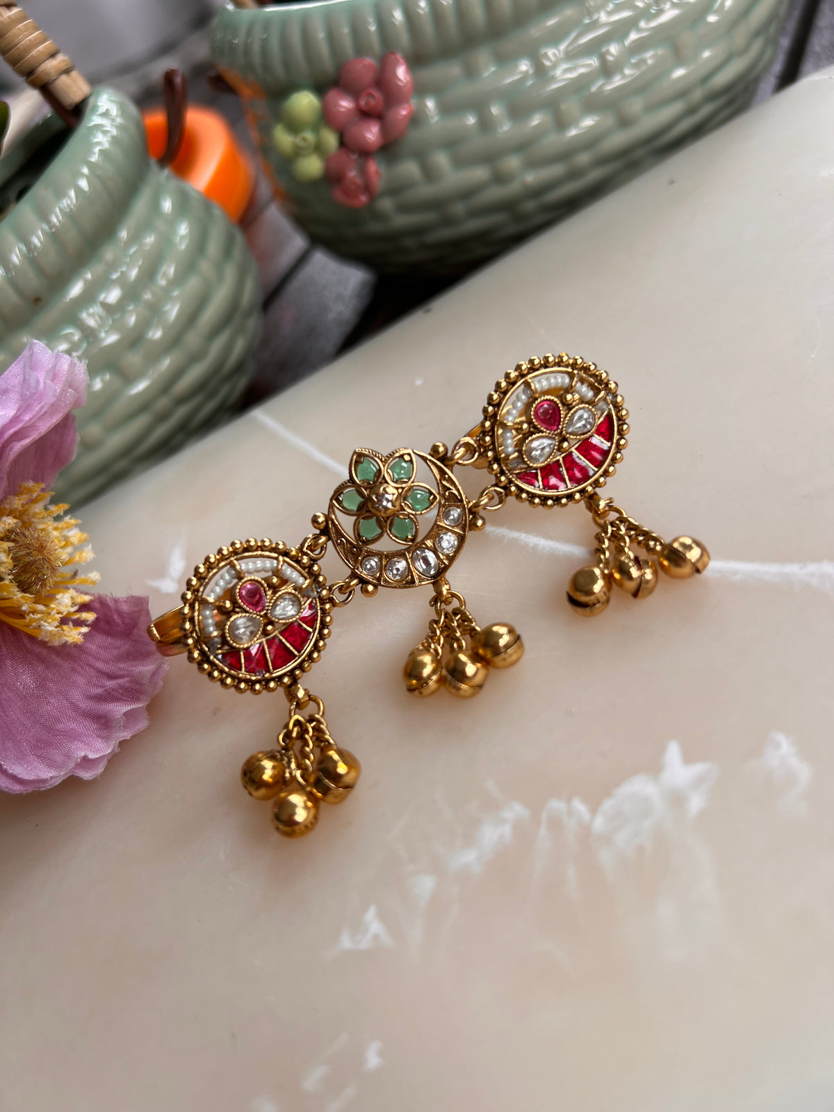 Nirali premium gold plated double finger adjustable ring