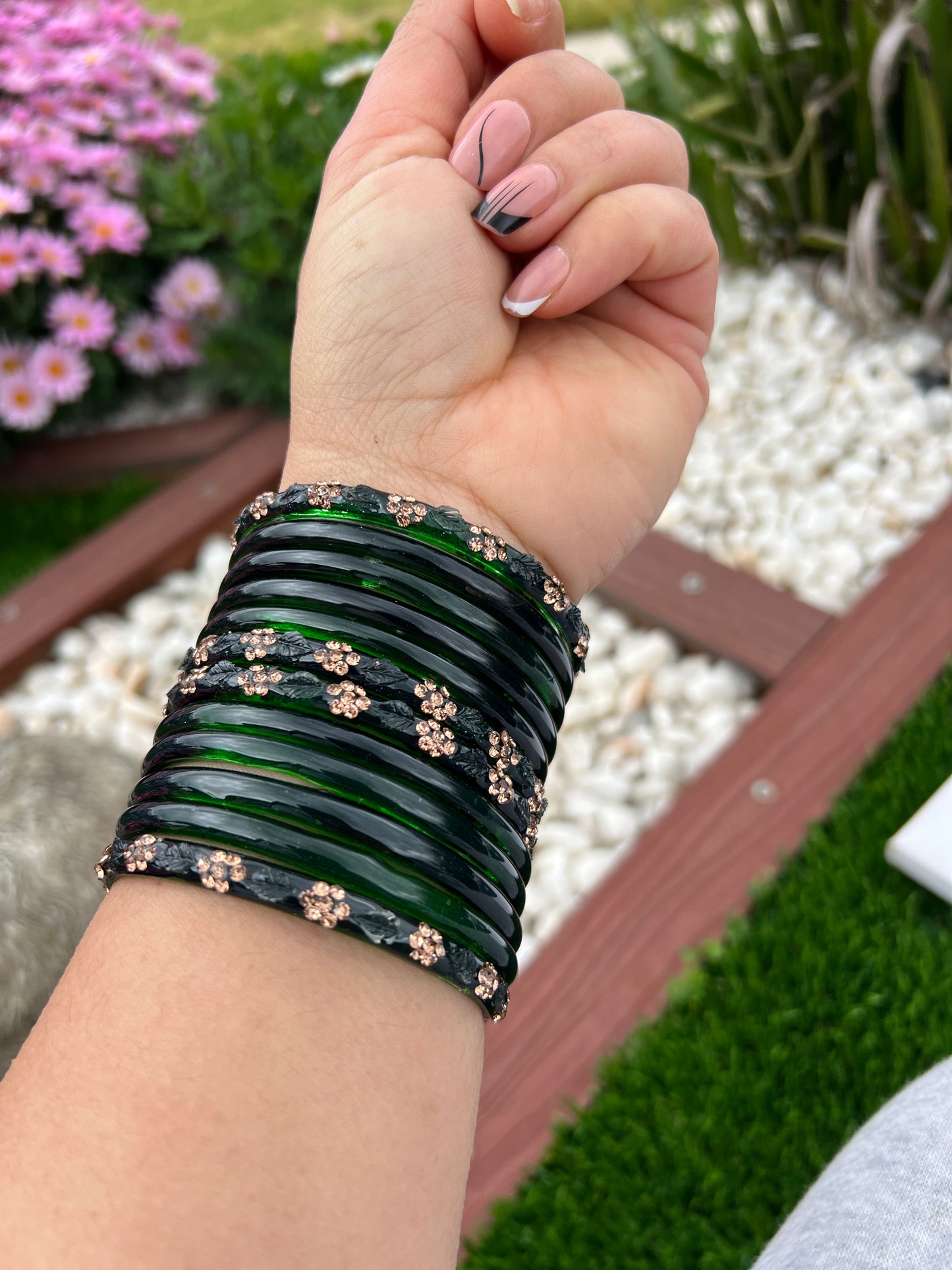 Green glass bangles set