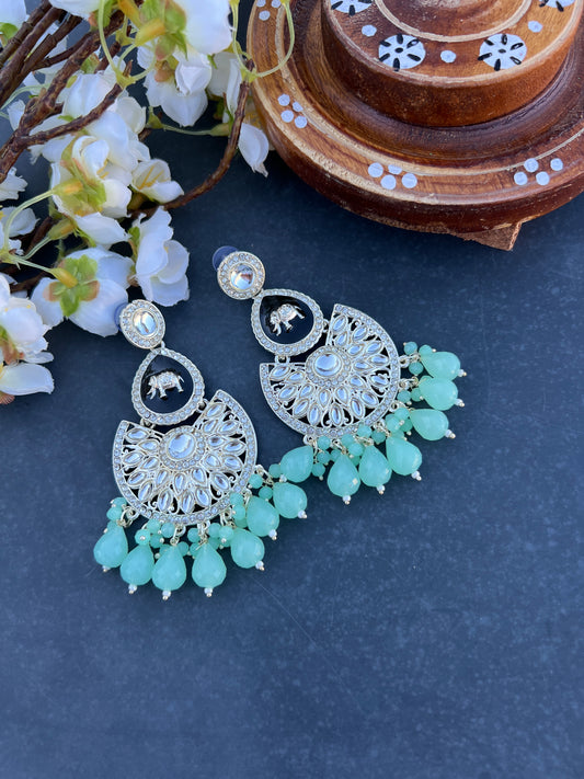 Mint green kundan earrings