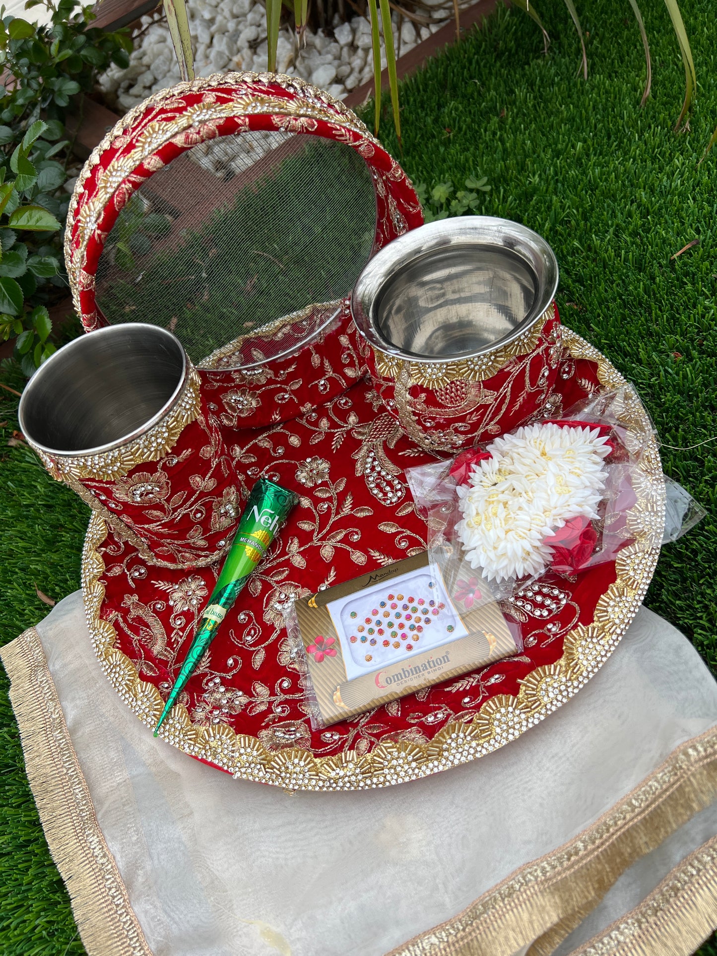 Karwa chauth Embroidered thali set