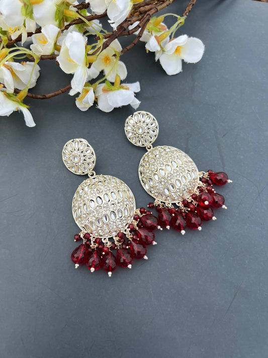 Maroon kundan earrings
