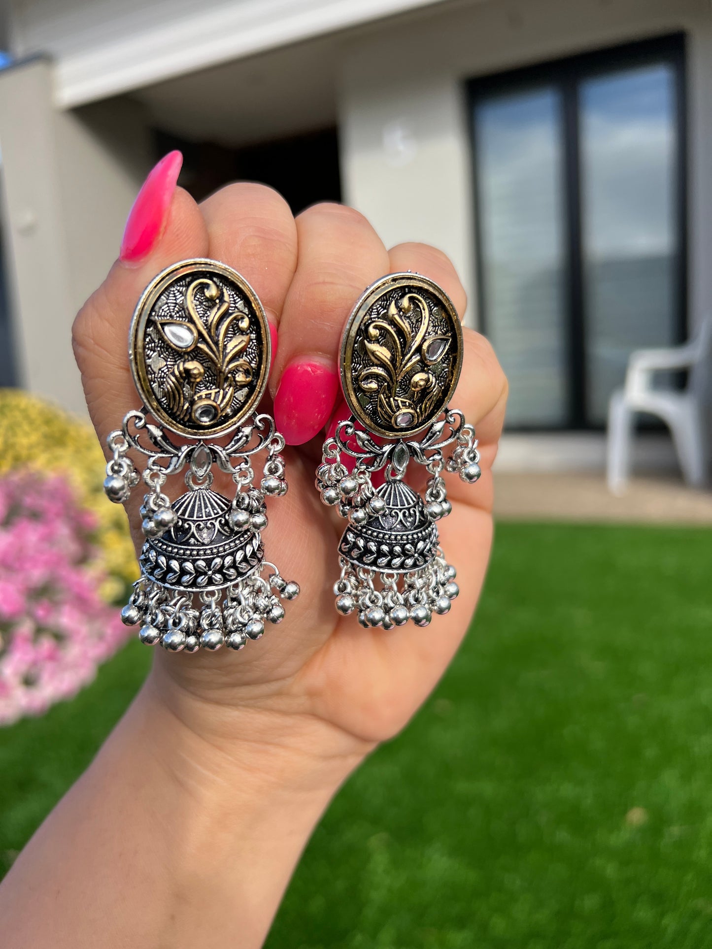 German silver dual tone earrings