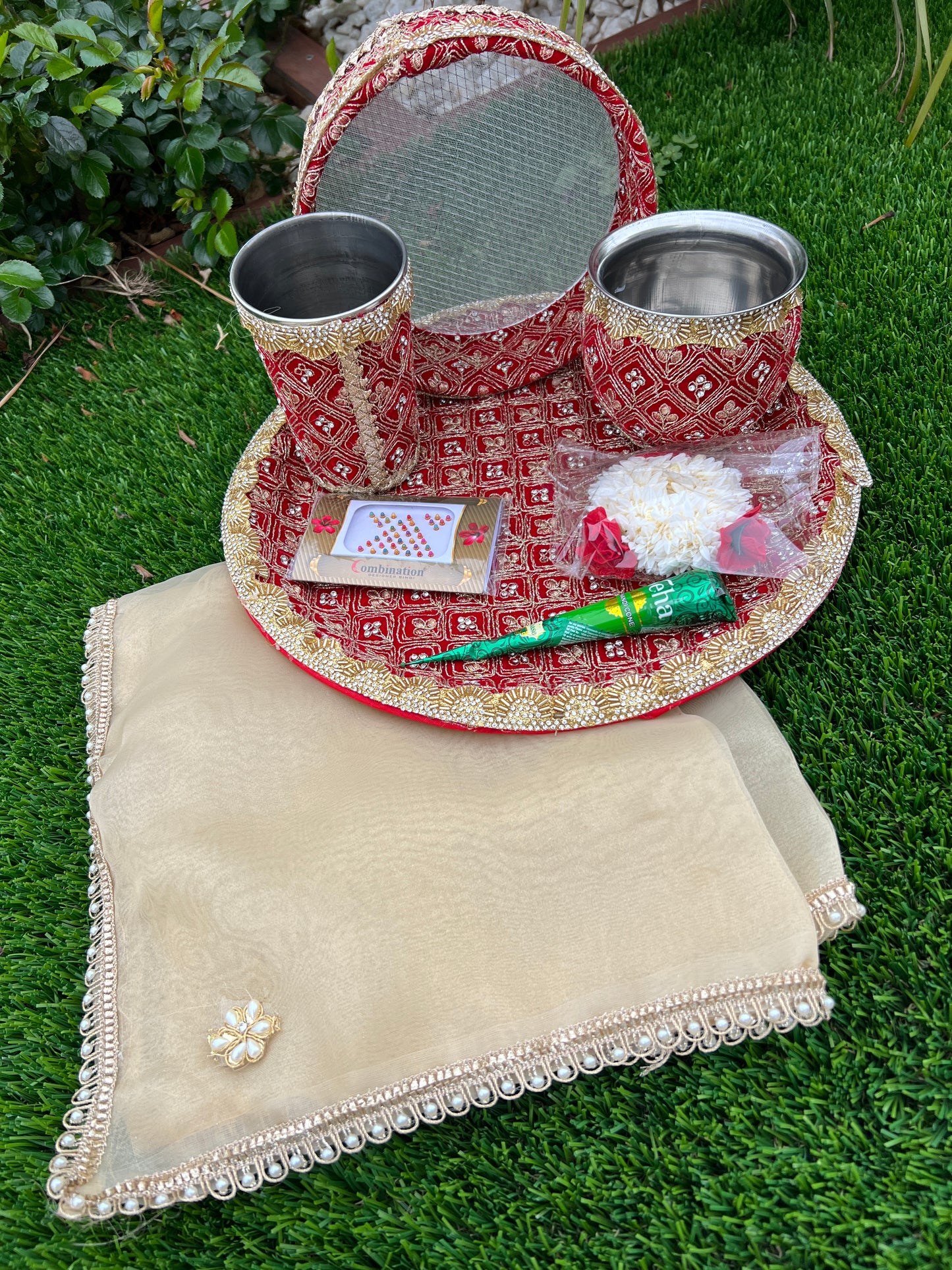 Karwa chauth Embroidered thali set